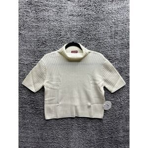 STAUD Short Sleeve Ribbed‎ Turtleneck Lilou Neutral Sweater Size Large Ivory NWT